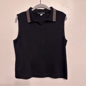 St. John Santana Knit Rhinestone Collar Full Zip Tank Top Size 8